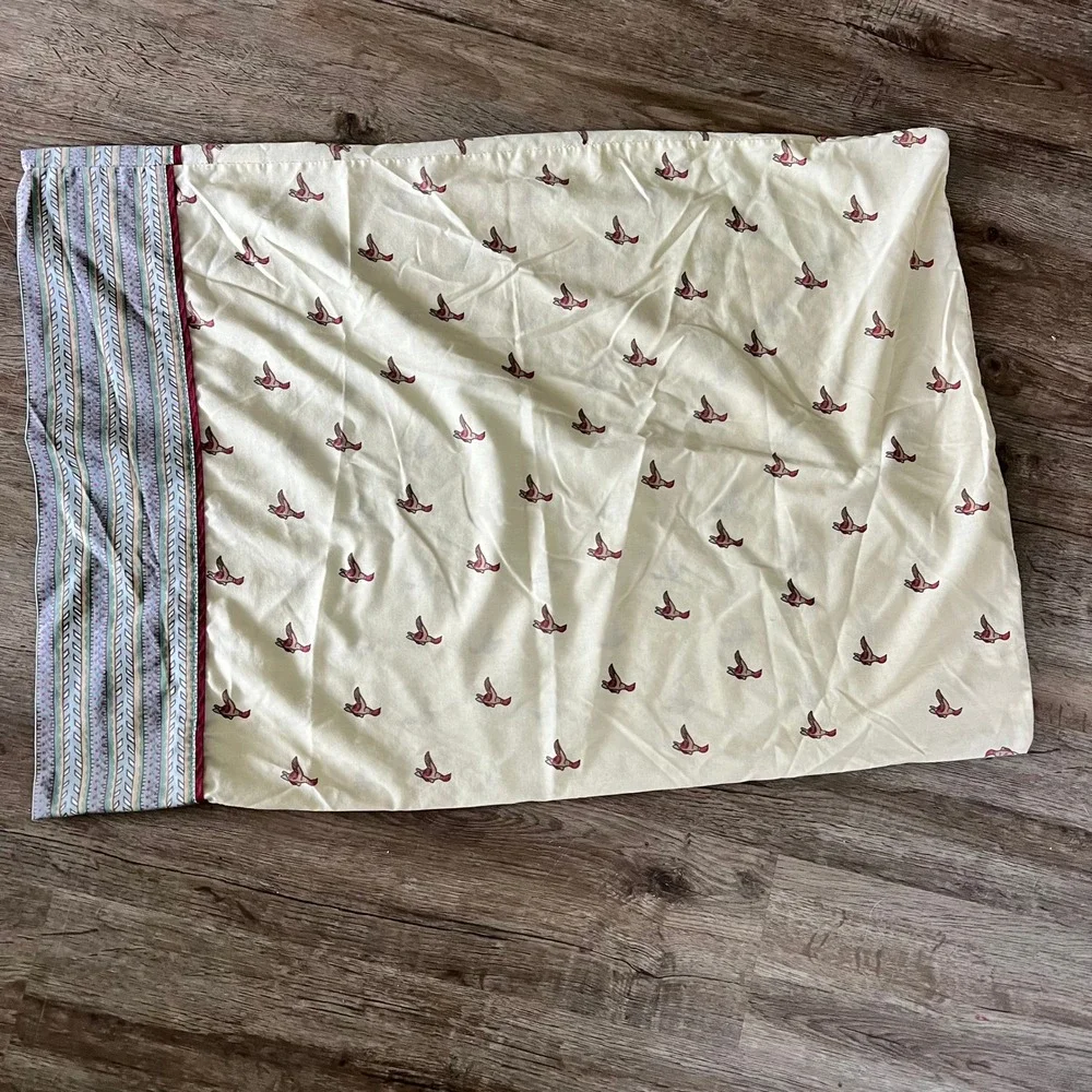 Vintage Fieldcrest Mallard Duck Twin Sheet Set Bedskirt Pillowcase Percale Cream
